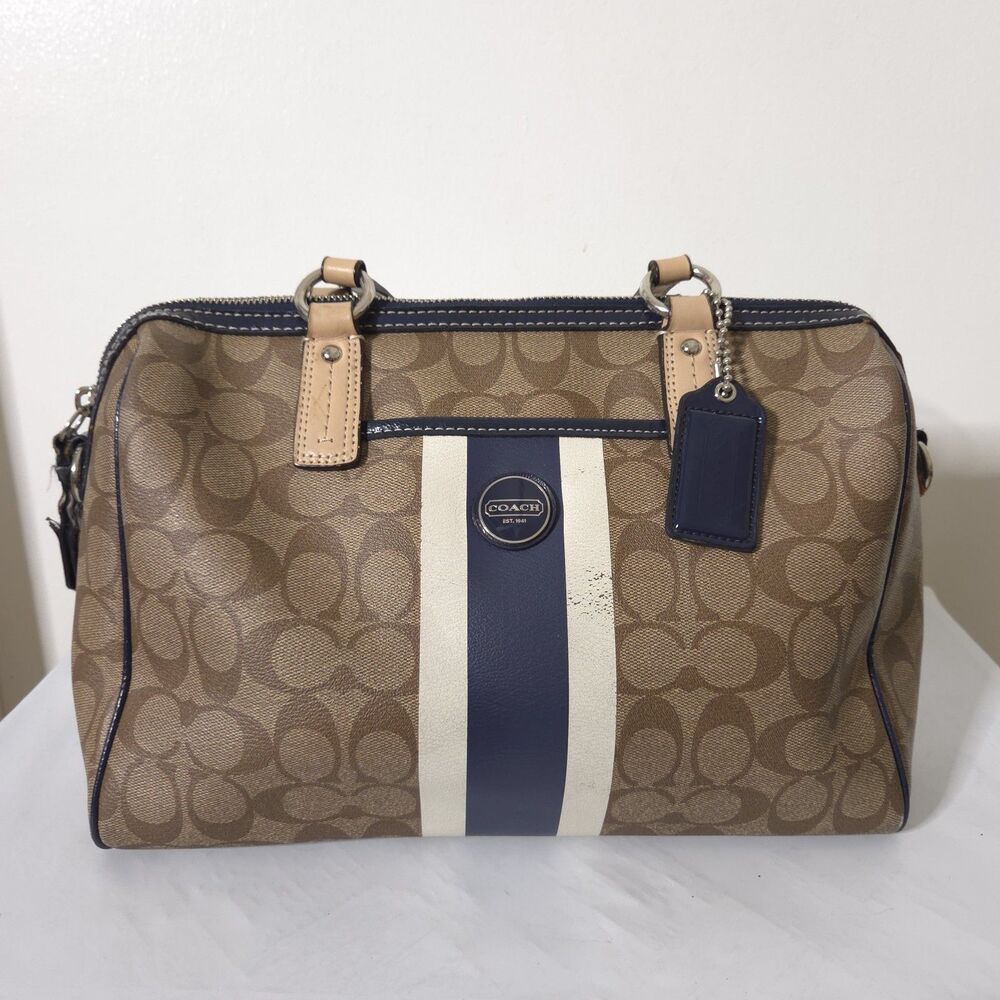 COACH SIGNATURE NAVY BLUE STRIPE PVC STRIPE CROSSBODY SATCHEL HANDBAG F24362